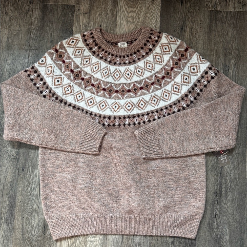 Men's Fair Isle Crewneck Sweater in Dusty Pink